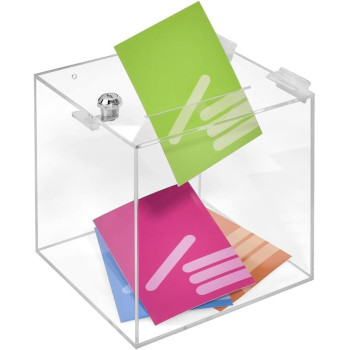 Acrylic Box with Lock, Donation, Promotion, Competition, Plexiglas, Lockable Case, 20 x 20 x 20 cm, Transparent