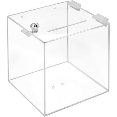 Acrylic Box with Lock, Donation, Promotion, Competition, Plexiglas, Lockable Case, 20 x 20 x 20 cm, Transparent