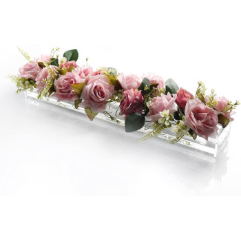 Rectangular Floral Centerpiece for Dining Table, Modern Acrylic Low Floral Vase for Home Decor and Weddings, 61 cm, Clear