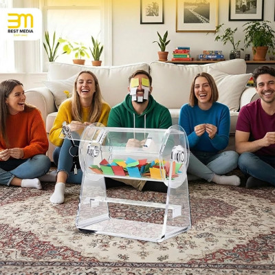 Acrylic Raffle Drum, Clear Raffle Ticket Box Drum Spinner Cage for Games Classroom Activities, Large