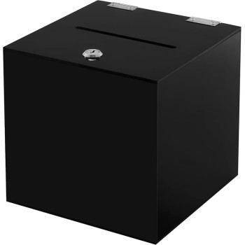 Acrylic Black Donation Box, Ballot Suggestion Box Money Storage Square Container for Voting, Charity, Ballot, Contest, Suggestions, 25.4 x 25.4 x 25.4 cm, Black