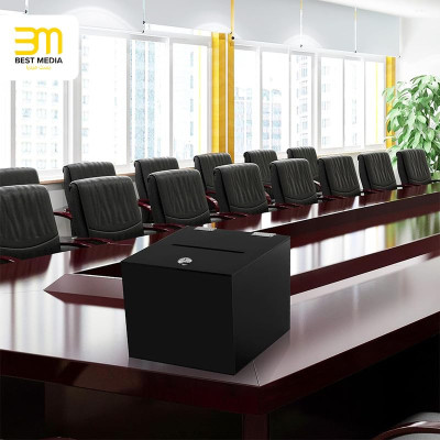 Acrylic Black Donation Box, Ballot Suggestion Box Money Storage Square Container for Voting, Charity, Ballot, Contest, Suggestions, 25.4 x 25.4 x 25.4 cm, Black