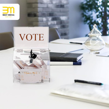 Acrylic Donation Box with Lock & Sign Holder, Large Clear Locking Suggestion Box for Fundraising Voting, Wall Mounted 4mm Thick, 30.5 x 7.6 x 25.4 cm, Clear