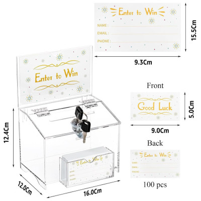 Acrylic Donation Box with Lock & Sign Holder, Large Clear Locking Suggestion Box for Fundraising Voting, Wall Mounted 4mm Thick, 30.5 x 7.6 x 25.4 cm, Clear