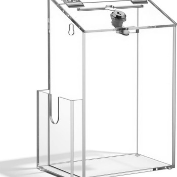 Acrylic Donation Box with Lock and Slot, Wall Mount Suggestion Box for Key Drop, Ballot, Fundraising and Voting – Black – 1 Pack – 25.9 × 14.2 × 10.2