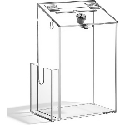 Acrylic Donation Box with Lock and Slot, Wall Mount Suggestion Box for Key Drop, Ballot, Fundraising and Voting – Black – 1 Pack – 25.9 × 14.2 × 10.2