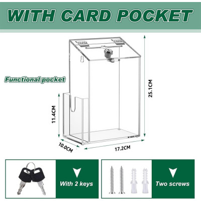 Acrylic Donation Box with Lock and Slot, Wall Mount Suggestion Box for Key Drop, Ballot, Fundraising and Voting – Black – 1 Pack – 25.9 × 14.2 × 10.2
