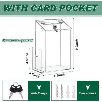 Acrylic Suggestion Box with Lock Clear Donation Box with Slots Collection Boxes Wall Mountable Ballot, Prayer, Voting, Charity, 17.3 x 9.9 x 25.1 cm, Clear