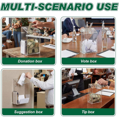 Acrylic Suggestion Box with Lock Clear Donation Box with Slots Collection Boxes Wall Mountable Ballot, Prayer, Voting, Charity, 17.3 x 9.9 x 25.1 cm, Clear