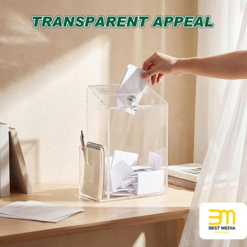 Acrylic Suggestion Box with Lock Clear Donation Box with Slots Collection Boxes Wall Mountable Ballot, Prayer, Voting, Charity, 17.3 x 9.9 x 25.1 cm, Clear