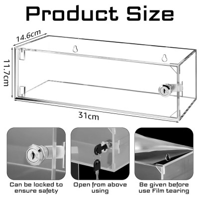 Acrylic Refrigerator Medicine Lock Box with Keys and Mounting Hardware, Wall Mount Locking Cabinet for Medicine Storage – 33 × 13 × 10.2 – Clear