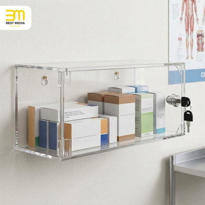Acrylic Refrigerator Medicine Lock Box with Keys and Mounting Hardware, Wall Mount Locking Cabinet for Medicine Storage – 33 × 13 × 10.2 – Clear