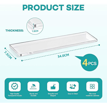 Acrylic Medicine Cabinet Shelf Replacement, Wall Mounted Shelves for Bathroom, Kitchen, Living Room – 4 PCS – 33.7 cm – Clear