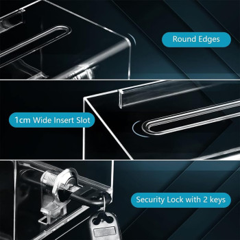 Donation Box with Lock and Key, Acrylic Suggestion Box with Slot and Sign Holder for Fundraising, Voting, Raffle, Tip Jar – Clear – 3 Pack – 15.7 × 11.7 × 10.2