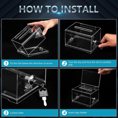 Donation Box with Lock and Key, Acrylic Suggestion Box with Slot and Sign Holder for Fundraising, Voting, Raffle, Tip Jar – Clear – 3 Pack – 15.7 × 11.7 × 10.2