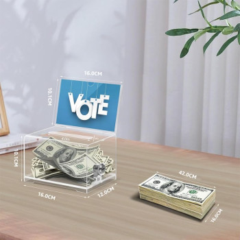 Donation Box with Lock and Key, Acrylic Suggestion Box with Slot and Sign Holder for Fundraising, Voting, Raffle, Tip Jar – Clear – 1 Pack – 15.7 × 11.7 × 10.2