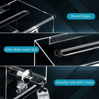 Donation Box with Lock and Key, Acrylic Suggestion Box with Slot and Sign Holder for Fundraising, Voting, Raffle, Tip Jar – Clear – 1 Pack – 15.7 × 11.7 × 10.2