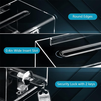 Donation Box with Lock and Key, Acrylic Suggestion Box with Slot and Sign Holder for Fundraising, Voting, Raffle, Tip Jar – Clear – 1 Pack – 15.7 × 11.7 × 10.2