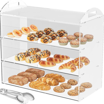 Acrylic Pastry Display Case with Handle, Countertop Food Display Box for Dessert, Donut, Cookies – 3 Tier – 60 × 30 × 50 – Clear