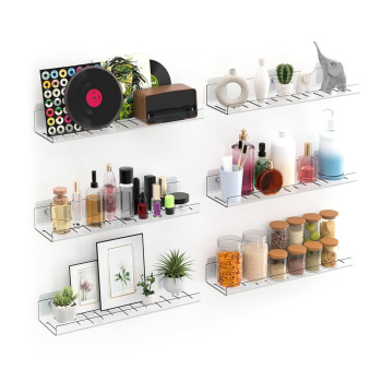 Acrylic Floating Shelves, Wall Mounted Bookshelves for Study Room, Toys, Perfume, Cosmetics and Bathroom Storage, 6-Pack, Clear
