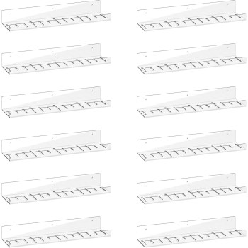 Acrylic Floating Shelves, Wall Mounted Bookshelves for Study Room, Toys, Perfume, Cosmetics and Bathroom Storage, 12-Pack, Clear, 10.2 x 38.1 cm