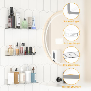 Acrylic Floating Shelves, Wall Mounted Bookshelves for Study Room, Toys, Perfume, Cosmetics and Bathroom Storage, 12-Pack, Clear, 10.2 x 38.1 cm