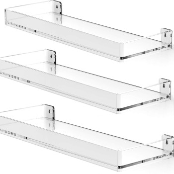 Acrylic Floating Shelves with Edge, Wall Mounted Display Shelves for Bathroom, Bedroom and Kitchen Storage, 3-Pack Clear