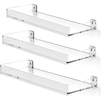 Acrylic Floating Shelves with Edge, Wall Mounted Display Shelves for Bathroom, Bedroom and Kitchen Storage, 3-Pack Clear