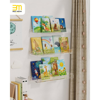 Acrylic Floating Shelves with Edge, Wall Mounted Display Shelves for Bathroom, Bedroom and Kitchen Storage, 3-Pack Clear