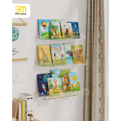 Acrylic Floating Shelves with Edge, Wall Mounted Display Shelves for Bathroom, Bedroom and Kitchen Storage, 3-Pack Clear