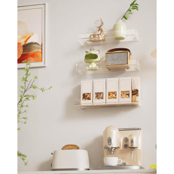Acrylic Floating Shelves with Edge, Wall Mounted Display Shelves for Bathroom, Bedroom and Kitchen Storage, 3-Pack Clear