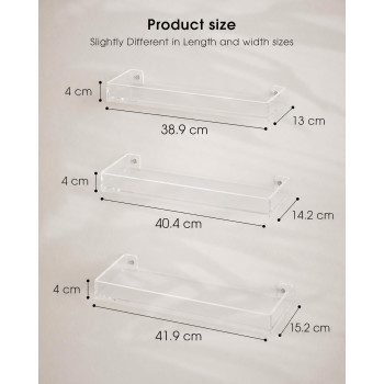 Acrylic Floating Shelves with Edge, Wall Mounted Display Shelves for Bathroom, Bedroom and Kitchen Storage, 3-Pack Clear