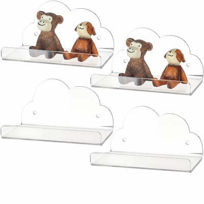 Acrylic Cloud Floating Shelves, Wall Display Shelf for Camera, Lamp, Bathroom, Kitchen and Home Decor, 4-Pack Clear, 11.4 x 6.6 cm