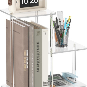 Acrylic Desktop Bookshelf, 3-Tier Mini Tabletop Organizer for Office Supplies, Desk Accessories and Books, Clear, 20.1 x 38.1 cm