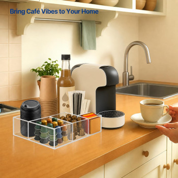 Acrylic Coffee Bar Organizer, Countertop Condiment Station for Cups, Sugar, Creamer, Syrup and Coffee Accessories, Medium