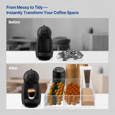 Acrylic Coffee Bar Organizer, Countertop Condiment Station for Cups, Sugar, Creamer, Syrup and Coffee Accessories, Medium