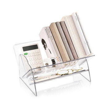 Acrylic Desktop Bookshelf, Detachable Bookcase Organizer for Books, CDs, Magazines, Office and Study Room, Clear, 32 cm