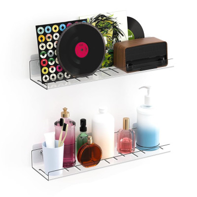 Acrylic Shelves, Wall Mounted Bookshelves for Study Room, Toys, Perfume, Cosmetics and Bathroom Storage, 2-Pack, Clear, 10.2 x 38.1 cm