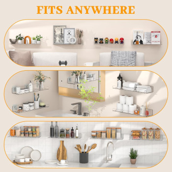 Acrylic Shelves, Wall Mounted Bookshelves for Study Room, Toys, Perfume, Cosmetics and Bathroom Storage, 2-Pack, Clear, 10.2 x 38.1 cm