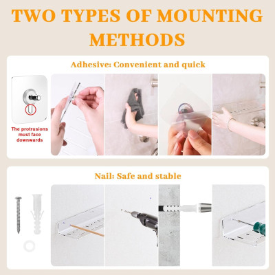 Acrylic Shelves, Wall Mounted Bookshelves for Study Room, Toys, Perfume, Cosmetics and Bathroom Storage, 2-Pack, Clear, 10.2 x 38.1 cm