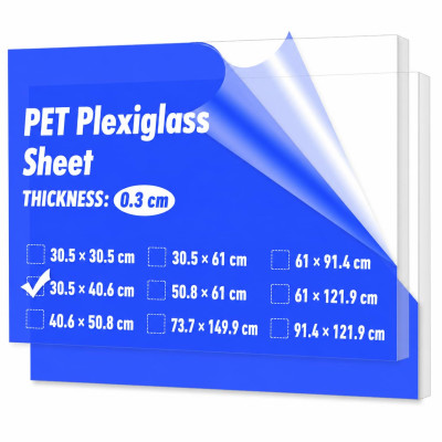 Clear PET Acrylic Sheet Set, Plastic Panels for Art Design, Craft Projects, Signs and Event Decoration Use, 2 Pack, 40.64 x 30.48 x 0.32 cm, 3 mm Thickness