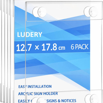 Acrylic Window Sign Holder, Clear Glass Window Wall Mount Frame with 4 Suction Cups for Store Office Restaurant Advertising Signage, 12.7 x 17.8 cm, 6 Pack