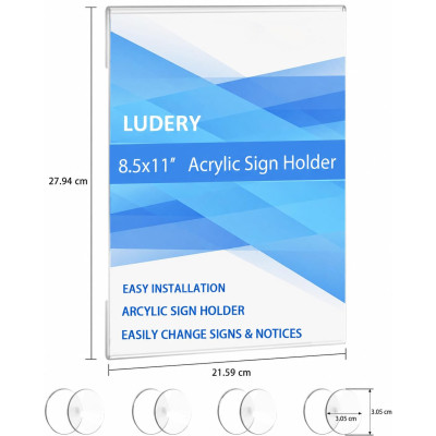 Acrylic Window Sign Holder, Clear Glass Window Wall Mount Frame with 4 Suction Cups for Store Office Restaurant Advertising Signage, 21.6 x 27.9 cm, 6 Pack