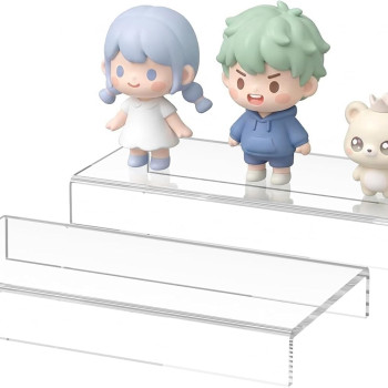 Acrylic Shelf Riser 20.3 x 9.9 x 2.5 cm pack of 2, Countertop Acrylic Display Storage Organizer for Figure, Cosmetics, Bags, Shoes, Toys, Collectibles, 20.3 x 9.9 x 2.5 cm
