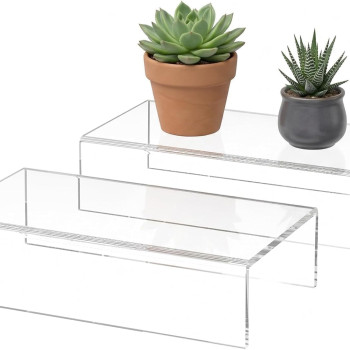 Acrylic Shelf Riser 20.3 x 10.9 x 5.1 cm pack of 2, Clear Display Shelf 30.5 cm for Shoes, Glasses, Plants, Home Decors, Perfume, 20.3 x 10.9 x 5.1 cm
