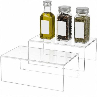 Acrylic Shelf Riser 20.3 x 11.9 x 7.6 cm pack of 2, Desktop Rectangular Acrylic Tray Pedestal Stand for collectible figures Figure, Bags, 20.3 x 11.9 x 7.6 cm