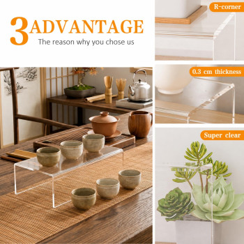 Acrylic Shelf Riser 20.3 x 11.9 x 7.6 cm pack of 2, Desktop Rectangular Acrylic Tray Pedestal Stand for collectible figures Figure, Bags, 20.3 x 11.9 x 7.6 cm