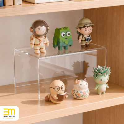Acrylic Shelf Riser 20.3 x 13 x 10.2 cm pack of 2, Clear Acrylic Stand for collectible figures, Collectibles, Brand Store, Home Storage Organizer, 20.3 x 13 x 10.2 cm