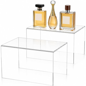 Acrylic Shelf Riser 20.3 x 14 x 12.7 cm pack of 2, Countertop Acrylic Display Storage Organizer for collectible figures Figure, Cosmetics, Bags, Shoes, Toys, Collectibles