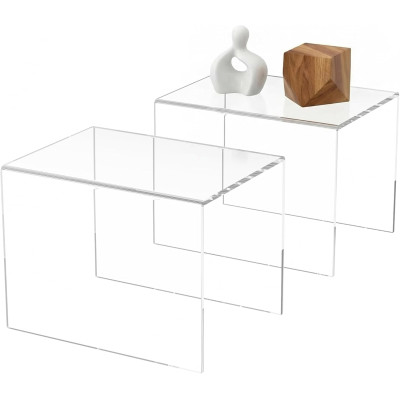 Acrylic Shelf Riser 20.3 x 15 x 15.2 cm pack of 2, Large Acrylic Risers for Desserts, Cupcake, Toys, Collectibles, Merchandises, 20.3 x 15 x 15.2 cm
